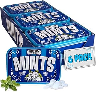 Sugar Free Peppermint Mints - 50 Count Tin (Pack of 6) | Kosher Certified, Vegan Peppermint Candy | Aspartame & Gluten Free | Natural Breath Mints for Travel & Sharing, Long Lasting Freshness