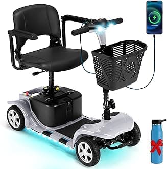 Mobility Scooters for Seniors, Adults, 15 Miles Electric Powered Mobility Scooters, 4 Wheels Foldable Mobility Scooter with USB Interface & Detachable Battery, Charger Include (Silver)