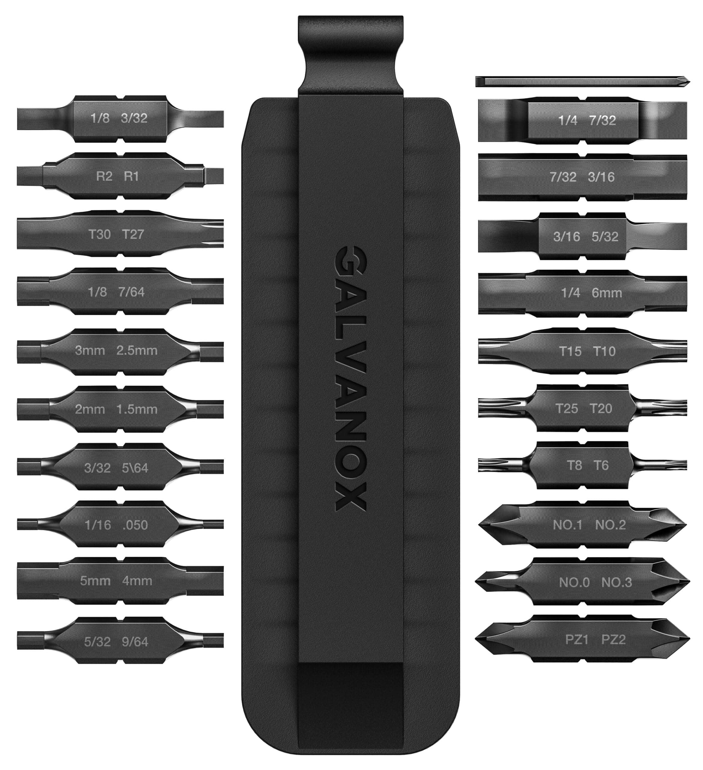 Galvanox 21PC Flat Bit-Kit Designed for Leatherman Multi-Tool Screwdrivers, (Industrial Grade) 59-HRC Hardened S2 Impact Steel, Black Carbon (Includes Double-Sided Sheath Holder)