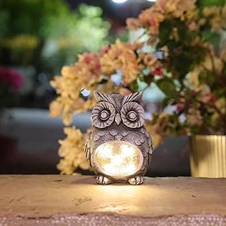 Garden Statue Owl,Solar Owl Decor for Outdoor,Resin Owl Figurine with Solar Light for Patio,Balcony,Yard,Lawn Ornament,Perfect Garden Gift