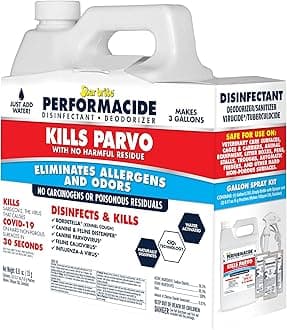 PERFORMACIDE Kills Parvo - No-Rinse Disinfectant, Deodorizer for Pet Surfaces - Kills Parvovirus, Ringworm, Feline Calicivirus, Avian Influenza (Bird Flu), Naturally Dissipates - 3 pk Gallon Kit