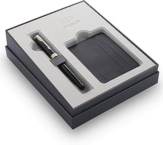 Sonnet Fountain Pen Gift Set | Gloss Black Gold Trim Pen with Card Holder | Elegant Gift Box