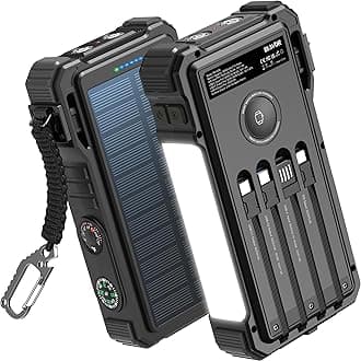 BLAVOR Solar Power Bank 20000mAh Built-in Cables, Wireless Charger for Apple Watch, 20W Fast Charging Battery Pack with USB C, Flashlight, Solar Charger for iPhone, iPad, iWatch, Samsung