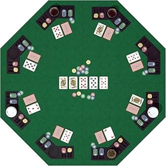 48 Inch Foldable Poker Table Top for 8 Players, Octagon Poker Table Topper with Chips Tray & Cup Holders, Professional Texas Hold’em Poker Table Mat with Carrying Bag for Card Casino Games (Green)