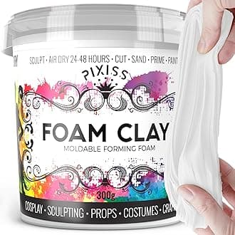 Pixiss Moldable Cosplay Foam Clay (White) by (300 Gram) Cosplay Foam Clay - High Density and Perfect for Intricate Designs | Air Dry | Great for Cutting with Knife or Rotary Tool, Sanding or Shaping