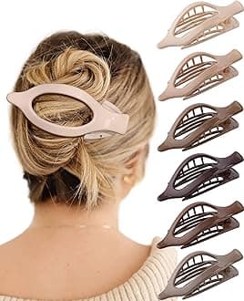 French Flat Hair Clips for Women - 6Pcs Flat Hair Claws for Thin Thick Hair Strong Hold No Slip Grip Hair Claw Clips for Women Girls (Polished(Neutral colors))