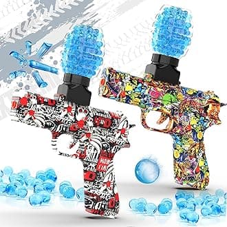 2 Pack Gel Ball Blaster Guns, Small Manual Splat Orby Gun, Gel Splatter Blaster for Adults, Outdoor Activities Shooting Games for Backyard, Garden& Lawn, Ages 14 & Up (Red + Yellow)