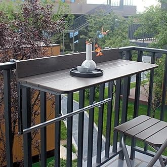 FURNIKNA Balcony Bar Table for Railings, Balcony Railing Hanging Table Folding Balcony Table Hanging Adjustable Deck Table for Patio, Garden (80 x 37 cm/ 31.4 * 14.56inch)