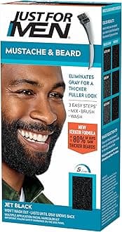 Just For Men Mustache & Beard, Beard Coloring for Gray Hair with Brush, With Keratin Biotin Aloe and Coconut Oil for Healthy Facial Hair - Jet Black, M-60, Pack of 1 (Packaging May Vary)