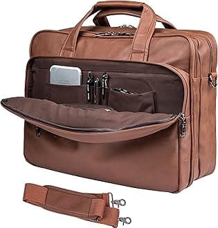 seyfocnia Leather Laptop Bag, Men's 15.6 Inches Messenger Briefcase Business Satchel Computer Handbag Shoulder Bag Fits 15.6 Inch Laptop Computer (Brown)