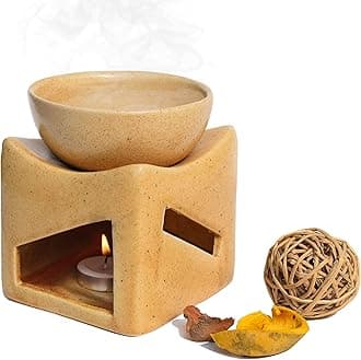 Pure Source India Ceramic Clay Candle Operated Aroma Burner Oil Diffuser, Extra Large Bowl, with 1 Tealight , 4 Inch, (Brown Dotted)