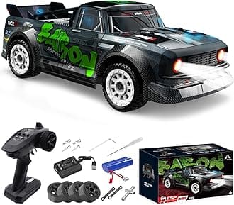fisca 1/16 Remote Control High Speed Car, 4WD RC Drifting Racing Cars Fast 20MPH Truck 2.4Ghz Off-Road 4X4 Buggy Car Speed & Steering Control Vehicle Toy with Lights for Kids and Adults, Black
