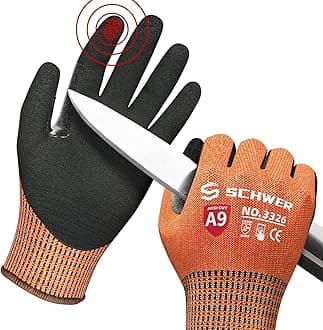 Schwer Cut Resistant Gloves Level 9, Touchscreen, Sandy Nitrile Coated Safety Work Gloves With Grip, for Handle Glass, Detect Metal, HVAC, Gardening, Warehouse, Construction,Wood Work, Automotive(S)