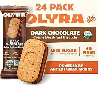 Dark Chocolate, Sandwich Breakfast Biscuits, Healthy Snacks for Adults and Kids, Low Sugar, High Fiber, Organic Vegan Cookies, with Ancient Greek Grains, USDA Certified Organic, Non GMO, 24 Packs