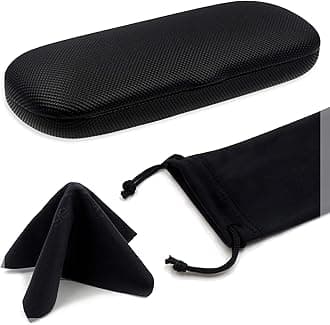 Men Small Glasses case - Eyeglasses Hard Shell Holder Pouch & Cloth-Reading Slim & Narrow Case Heavy Duty