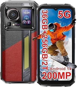 HOTWAV Hyper 7 Pro 5G Rugged Phone, 36GB + 256GB/2TB Android 14 Waterproof Phone, 6.6"FHD+ 2K Display Cell Phone, 10800mAh Battery, 200MP + 32MP Camera, Octa Core, Dual Sim, NFC, OTG, 120Hz, 33W, GPS