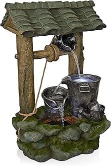 Alpine Corporation WIN1250 39" Water Well Fountain with LED Lights – Serene Outdoor Waterfall Water Feature for Garden, Patio, and Lawn, Cascading Water Flow, Green