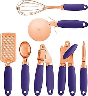 COOK WITH COLOR Kitchen Gadget Set Copper Plated Stainless Steel Utensils with Soft Touch Handles, Copper Lavender, 7 Pieces