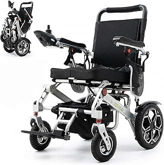 – Ultra Lightweight Electric Wheelchair Folding Compact Aluminium Powerchair 20kg Travel Transit Supplied by Free To Be Mobility Equipment Silver UK Seller