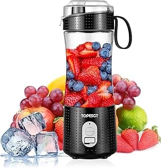TOPESCT Portable Blender, Personal Mixer Fruit Rechargeable with USB, Mini Blender for Smoothie, Fruit Juice, Milk Shakes 380ml, Six 3D Blades for Great Mixing (Black)