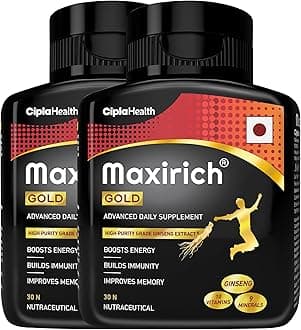 Maxirich Gold Daily Multivitamin (60 Softgels) with high purity grade Ginseng Extract*, 10 Vitamins and 9 Minerals | Boosts Energy & Immunity | Reduces Fatigue | Helps Improve Mental Alertness
