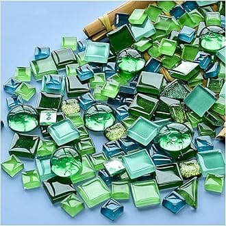 – 200g Mixed Color Crystal Mosaic Tiles, Tiny Mini Mosaic Tile DIY Hobbies Children Handmade Crystal Craft for Craft Bathroom Kitchen Home Decoration DIY Art Projects (Green Series)