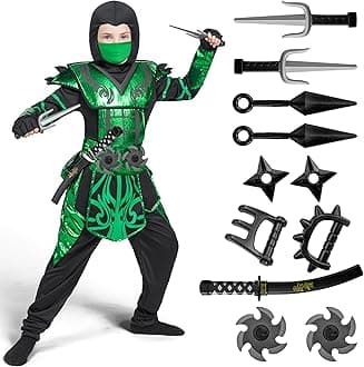 Spooktacular Creations Halloween Ninja Costume for Boys, Green Ninja Costume for Kids Themed Parties, Halloween Dress Up