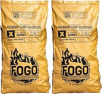 FOGO Premium Hardwood Lump Charcoal, Natural, Large Sized Lump Charcoal for Grilling and Smoking, Restaurant Quality, 35 Pound Bag, 2-Pack