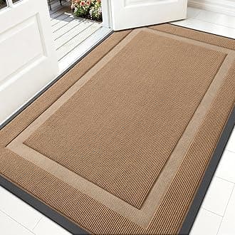 OLANLY Front Door Mat Indoor Outdoor Entrance, Waterproof All-Season, All-Weather Doormat, Sturdy Natural Rubber, Fade Resistant, Low Profile, Easy Clean Patio Porch Entryway Mat, 59x35, Light Brown