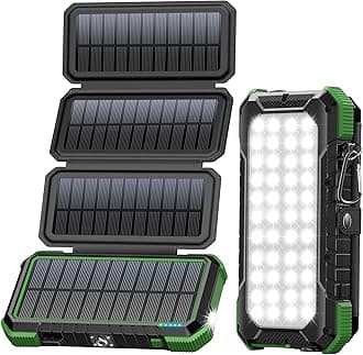 BLAVOR Solar Charger Power Bank, PD 18W Fast Charging 20000mAh Battery Pack with 4 Foldable Panels, Portable Solar Powered USB C Charger with Camping Flashlight Compass Carabiner for Cell Phone