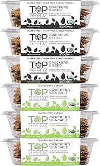 Top Seedz Certified Organic Gluten Free Sea Salt & 6 Seed Crackers | 6-Pack | 5 Ounces | Healthy Vegan Crackers with Plant Based Protein | Made of Sunflower, Flax, Sesame and Pumpkin Seed