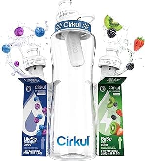 32oz. BPA-Free Plastic Water Bottle Starter Kit with Navy Lid, 2 Flavor Cartridges (1 LifeSip Blueberry Grape, 1 GoSip Kiwi Berry) Zero Calories and No Sugar