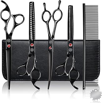 Professional Dog Grooming Scissors Set, 7 Inch/8 Inch Pet Grooming Scissors Chunkers Shears for Dog, Curved Dog Grooming Scissors, Thinning Shears for Dog with Grooming Comb