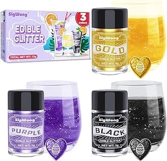 Edible Glitter Set, 3 Colors Luster Dust Edible Glitter, Food Grade Metallic Food Decorating Sprinkle Dust for Drinks Wine, Powder Glitter for Fondant, Chocolate, Candy, Cookie, 5g/0.18oz, Vegan