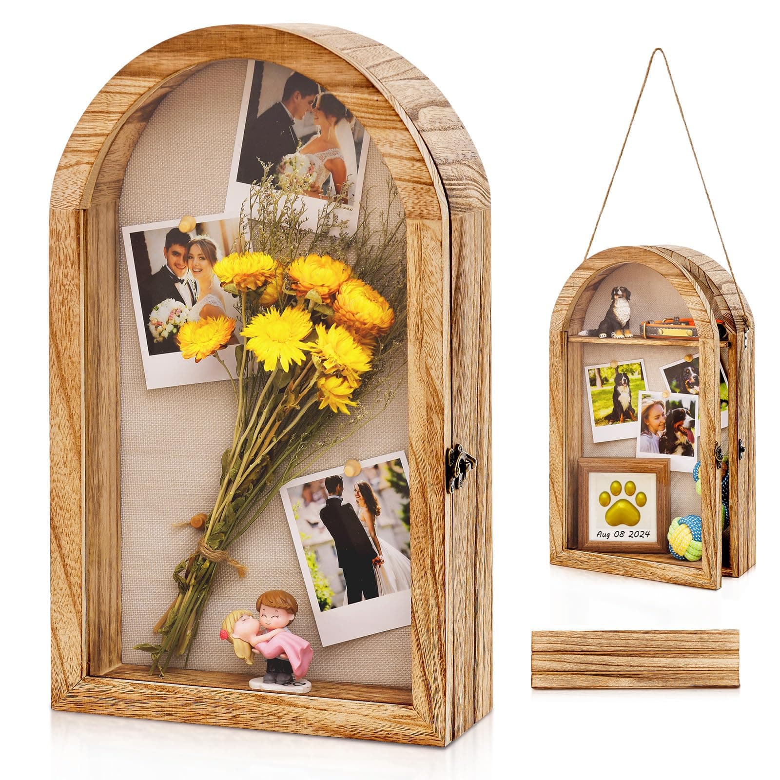 Shadow Box Frame 10x16 Large Shadow Boxes Display Cases with Linen Back and Removable Shelves, Picture Frame Wedding Bouquet Memorabilia Medals Photos Memory Box for Keepsakes, Carbonized Brown
