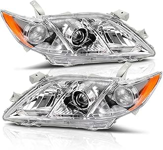 AUTOSAVER88 For Toyota Camry 2007-2009 Headlamp Headlight Assembly Chrome Housing Amber Reflector Clear Lens (Driver and Passenger Side)
