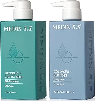 Exfoliating AHA Glycolic Acid Face & Body Scrub Cleanser + Collagen Moisturizing Body Cream Lotion Skin Care 2PC Set | Alpha Hydroxy Acid & Lactic Acid Foaming Body Wash & Face Wash, 2-PC