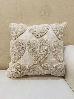 Furnistitchs Premium Decorative Throw Cushion Pillow Cover Boho Home Decor - Living Room Bedroom Couch Sofa Cushion Covers 16 inch x 16 inch (1, Big Hearts)