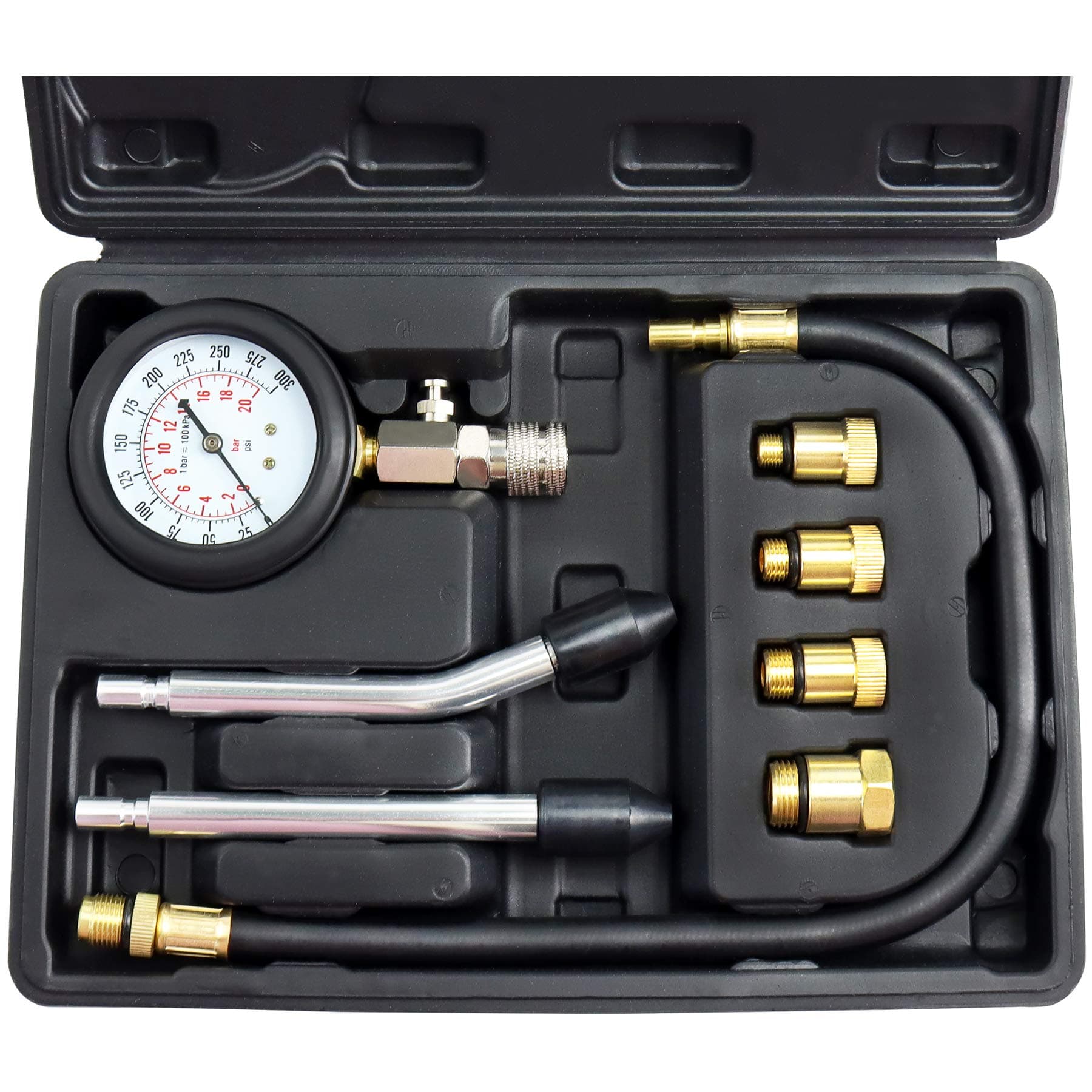 JIFETOR Compression Tester Kit, Engine Cylinder Test Tool 8PCS Set with Pressure Gauge Adapters, Testing Small Gas Petrol Engine on Automotive Motorcycle Auto Outboard Snowmobile ATV Aircraft Chainsaw