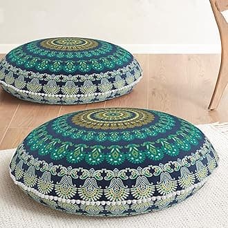Meditation Floor Pillow Set of 2, Round Large Pillows Seating for Adults, Bohemian Mandala Circle Cushions for Outdoor Fireplace Yoga Living Room, 32 Inch, Memory Foam Added, Green