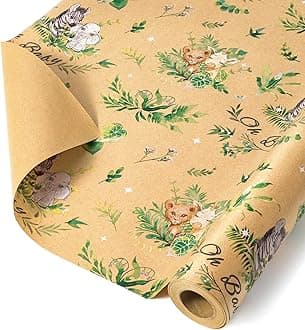 WERNNSAI Woodland Animal Kraft Wrapping Paper Roll - 1 Roll 17” x 33 ft Baby Shower Brown Wrapping Paper for Boy Kids Birthday Gift Packing Supply Baby Animals Design Festival Party Favors