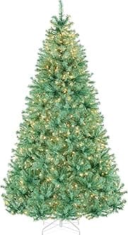 7.5ft Pre-Lit Sage Green Christmas Tree, Full Artificial Holiday Decoration w/ 1,350 Branch Tips, 550 Lights, Foldable Base