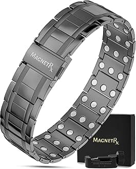 MagnetRX® 3X Strength Magnetic Bracelets for Men – Effective Magnetic Mens Titanium Bracelet – Premium Fold–over Clasp & Adjustable Length with Sizing Tool & Gift Box (Gunmetal)