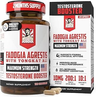 - Old School Labs Testosterone Supplement for Men – Fadogia Agrestis 1500mg Max Potency + Tongkat Ali & BioPerine® – Muscle Growth, Recovery, Drive & Stamina – 120 Caps, 40 Servings