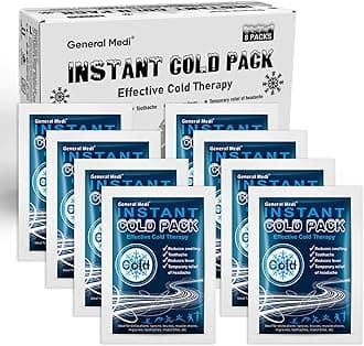 Instant Ice Cold Pack (4”x 5.5”) – 8 Packs Disposable Cold Therapy Ice Packs for Pain Relief, Swelling, Inflammation, Sprains, Toothache – for Athletes & Outdoor Activities