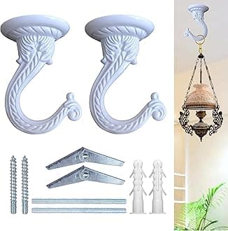 Indian Discovery Antique Metal Wall Ceiling Hook for Hanging Plants, Planters, Hanging Bell, Diyas, Lamps, Lanterns, Windchimes, Birdcages (Pearl White: Set of 2 Hooks)