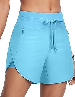 ISEEGZ Womens 5.5" Swim Shorts High Waisted Board Shorts with Pockets Quick Dry UPF 50+ Beach Shorts with Liner