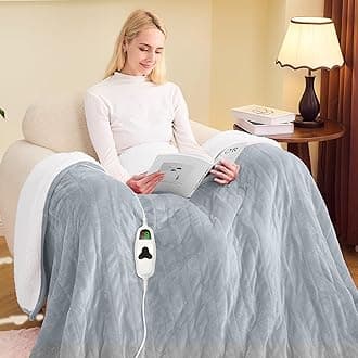 greenoak Heated Blanket Electric Twin 62"X84", Heating Blankets with 10 Heat Levels 1/2/4/6/8 Hours Auto-Off, Flannel Sherpa Soft Warm Heater, Dove Grey