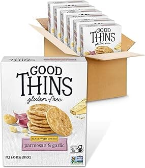Good Thins Parmesan & Garlic Rice & Cheese Snacks Gluten Free Crackers, Bulk Snack Crackers, 6 - 3.5 oz Boxes