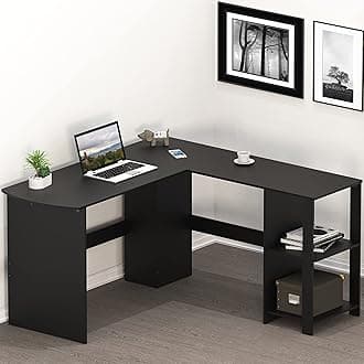 SHW 51 x 51 Inches L-Shaped Home Office Wood Corner Desk wtih Storage, Black